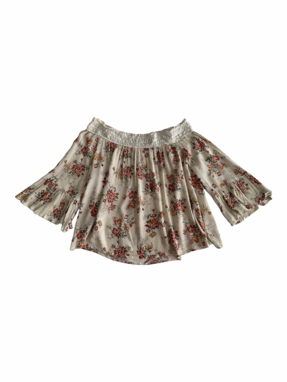 En Creme Floral Lace Bell Sleeve Off the Shoulder Blouse Small